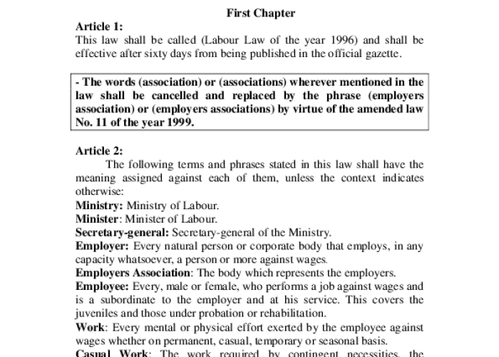 Labour Law and its Amendments No. 8 of the Year 1996 PDF file screenshot
