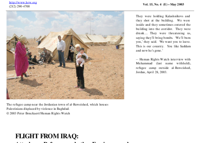 Flight from Iraq: Attacks on Refugees and Other Foreigners and their Treatment in Jordan PDF file screenshot