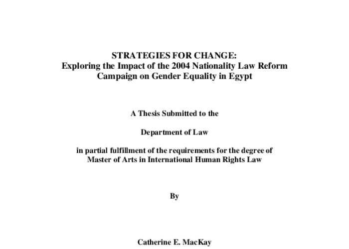 Strategies for Change: Exploring the Impact of the 2004 Nationality Law Reform Campaign on Gender Equality in Egypt PDF file screenshot