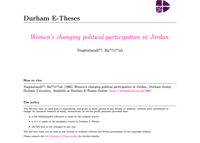 Women's Changing Political Participation in Jordan  PDF file screenshot