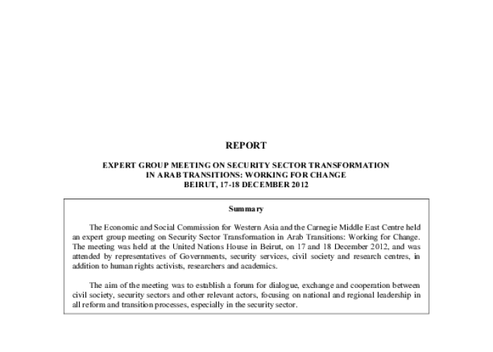 Expert Group Meeting on Security Sector Transformation in Arab Transitions: Working for Change PDF file screenshot
