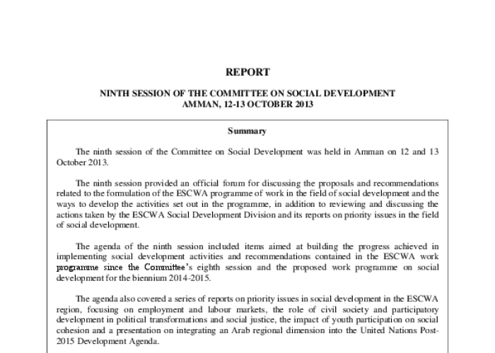 Report: Ninth Session of the Committee on Social Development PDF file screenshot