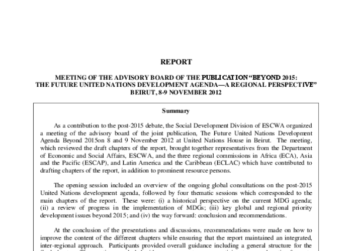 Meeting of the Advisory Board of the Publication "Beyond 2015: The Future United Nations Development Agenda - A Regional Perspective PDF file screenshot