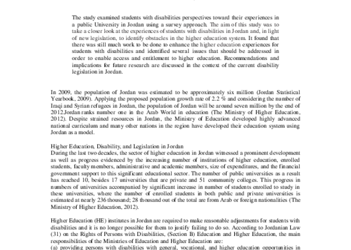 Experiences of Students with Disabilities in a Public University in Jordan PDF file screenshot
