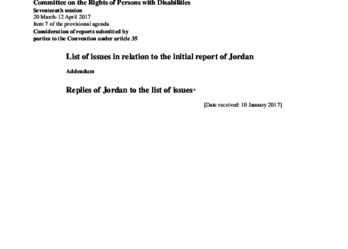 Response of the Hashemite Kingdom of Jordan to the list of issues sent by the Committee on the Rights of Persons with Disabilities PDF file screenshot