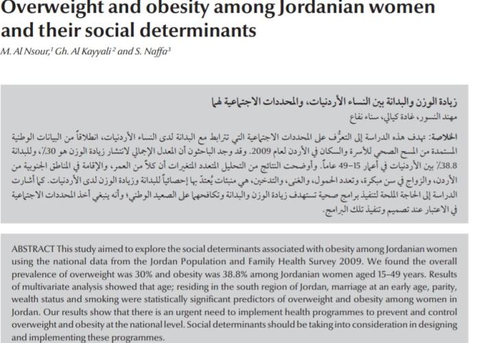 Overweight and obesity among Jordanian women and their social determinants PDF file screenshot