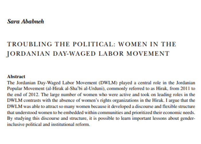 Troubling the Political: Women in the Jordanian Day-Waged Labor Movement PDF file screenshot