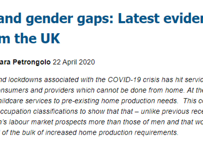 COVID-19 and gender gaps: Latest evidence and lessons from the UK PDF file screenshot