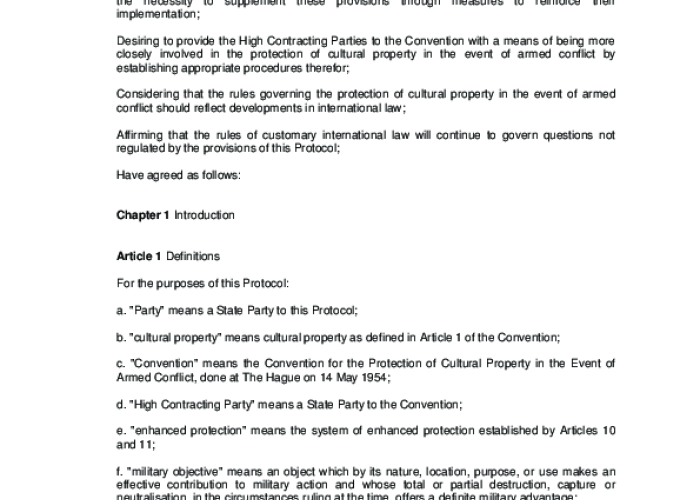 Second Protocol to the Hague Convention of 1954 for the Protection of Cultural Property in the Event of Armed Conflict The Hague, 26 March 1999 PDF file screenshot