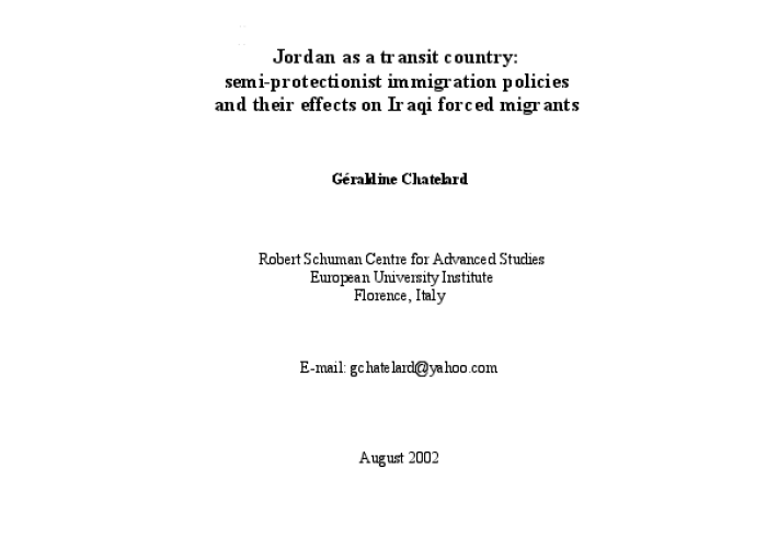 Jordan as a transit country: semi-protectionist immigration policies and their effects on Iraqi forced migrants PDF file screenshot
