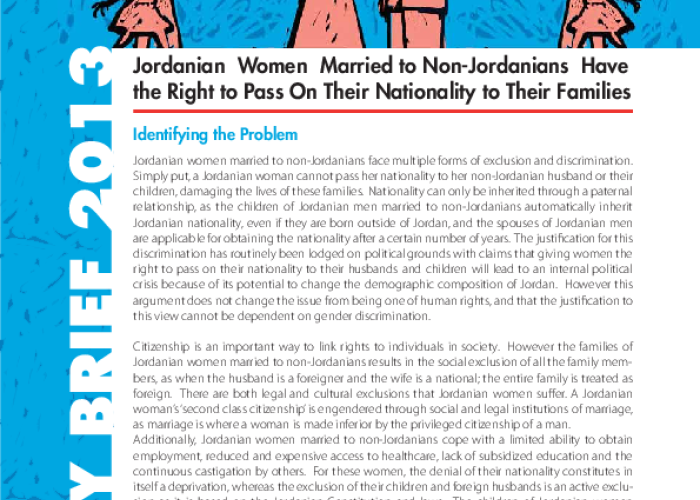 Policy Brief: Jordanian Women Married to Non-Jordanians Have the Right to Pass on Their Nationality to Their Families PDF file screenshot