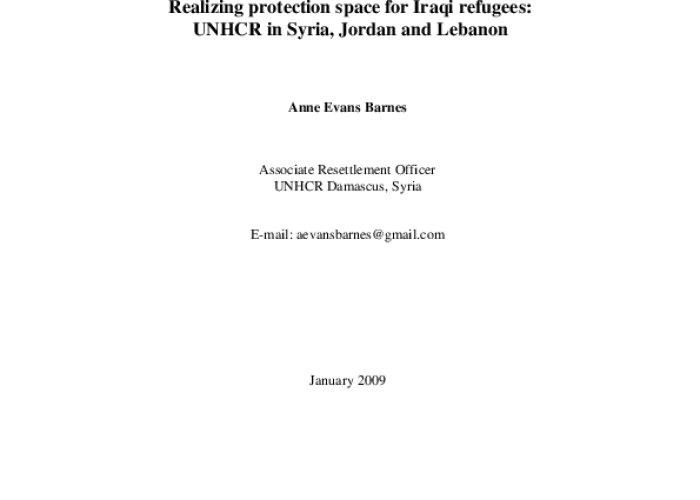 Realizing protection space for Iraqi refugees: UNHCR in Syria,Jordan and Lebanon PDF file screenshot