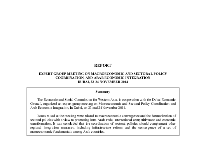 Expert Group Meeting on Macroeconomic and Sectoral Policy Coordination,and Arab Economic Integration  PDF file screenshot