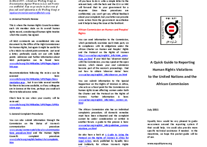 A Quick Guide to Reporting Human Rights Violations to the United Nations and the African Commission PDF file screenshot