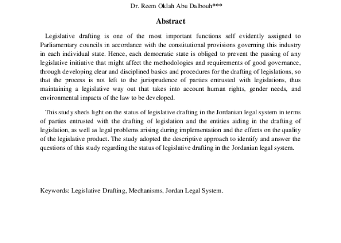 The Status of Legislative Drafting in the Jordanian Legal System:  An Analytic Critical Study PDF file screenshot