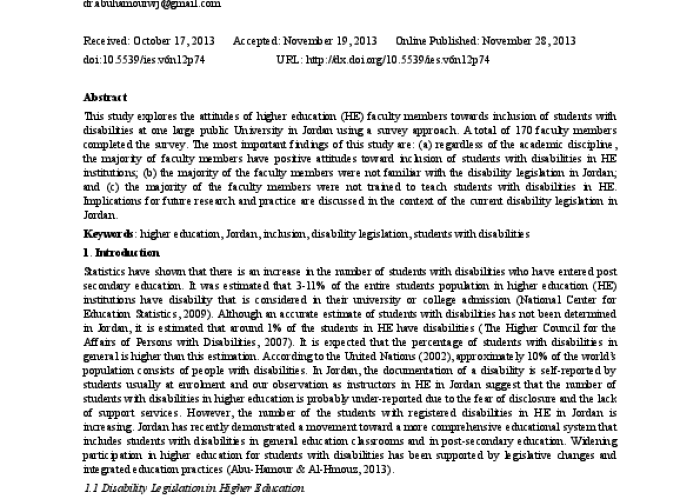 Faculty Attitudes toward Students with Disabilities in a Public University in Jordan PDF file screenshot