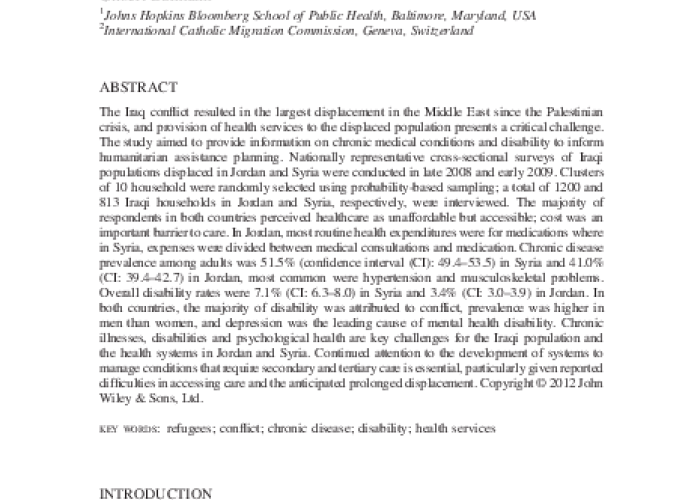 Chronic Disease and Disability among Iraqi Populations Displaced in Jordan and Syria PDF file screenshot