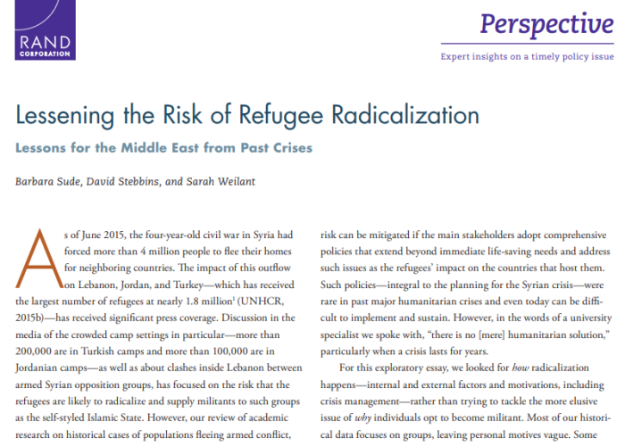 Lessening the Risk of Refugee Radicalization: Lessons for the Middle East from Past Crises PDF file screenshot